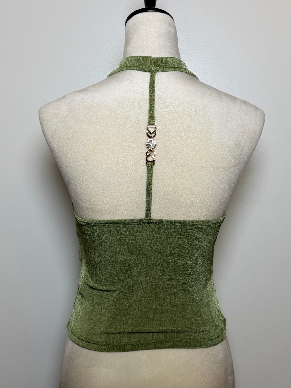 Y2K Olive Halter Crop Top Draped Front Backless Sleeveless Tank Women’s Small - Picture 5 of 9